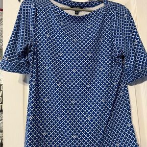 Lauren Ralph Lauren Blue and White Geometric Blouse